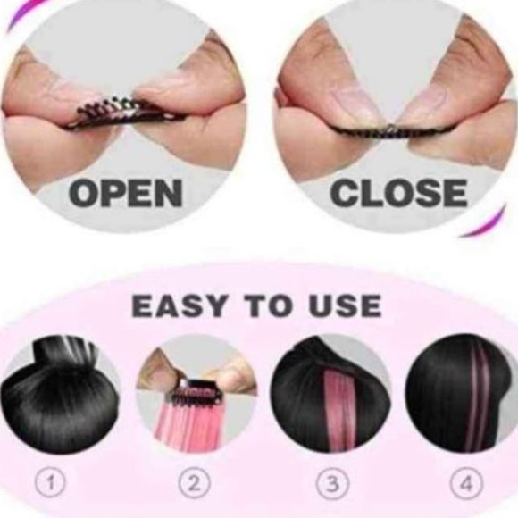 Brand New Clip in Long Human Hair Extensions 22" Pink 20 Packs Wig - Picture 3 of 10